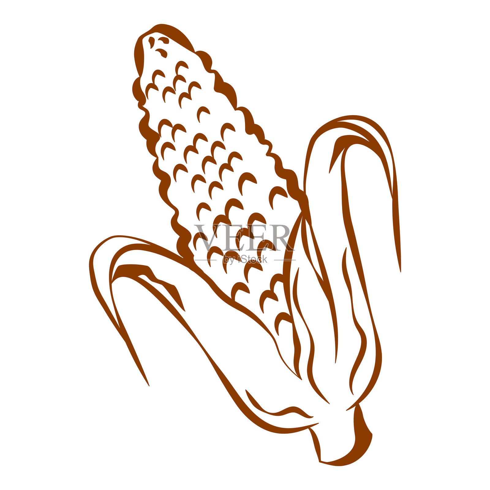 玉米穗。手绘设计元素，图标，轮廓剪影，涂鸦。插画图片素材