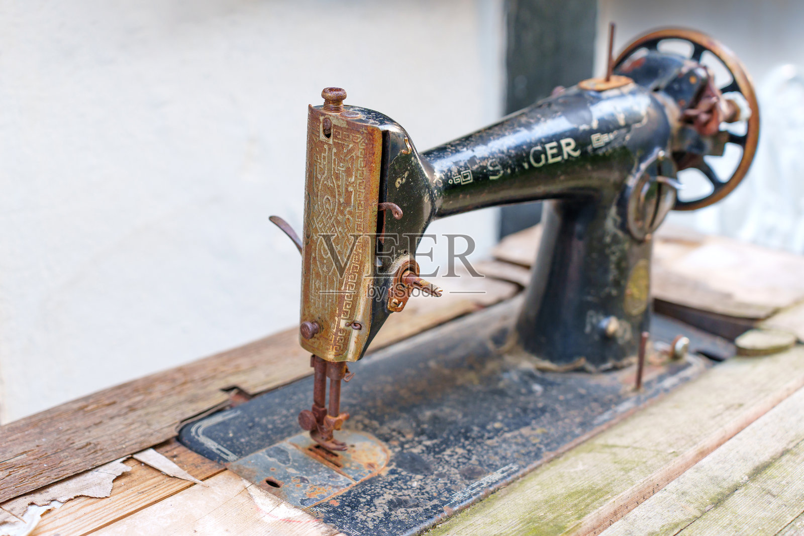德国哈廷根的古董辛格缝纫机特写照片摄影图片