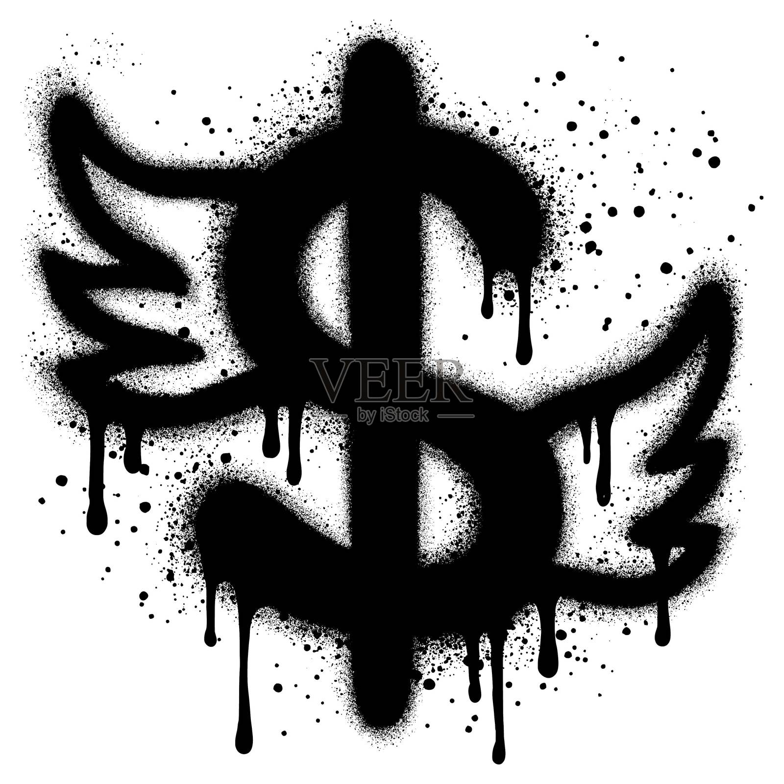 带翅膀的美元涂鸦风格插画图片素材