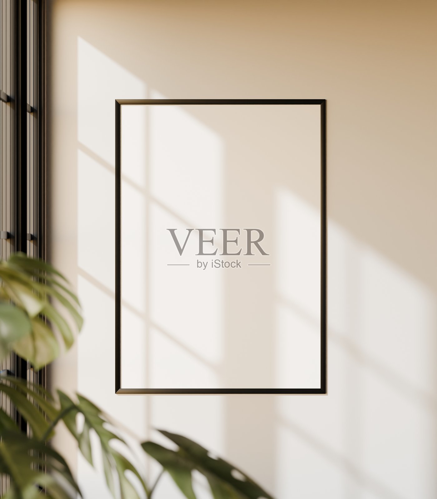 现代垂直黑色框架模型，置于极简主义墙面上，3D渲染图照片摄影图片