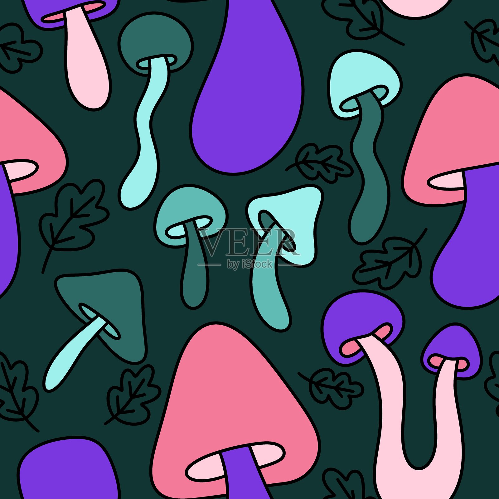 蘑菇无缝图案，适用于包装纸、面料和包装材料插画图片素材