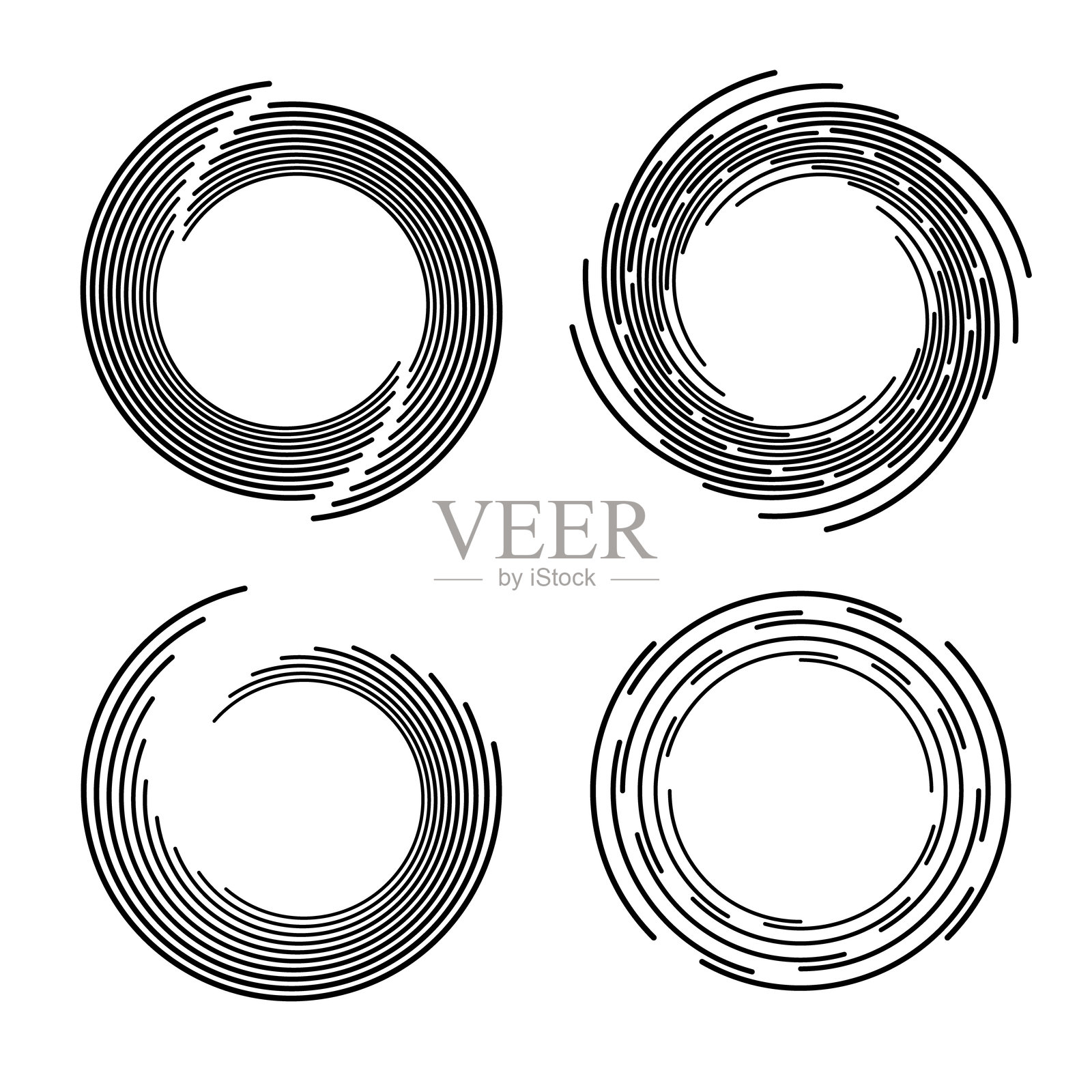 一组抽象的黑色矢量条纹，呈圆形排列插画图片素材