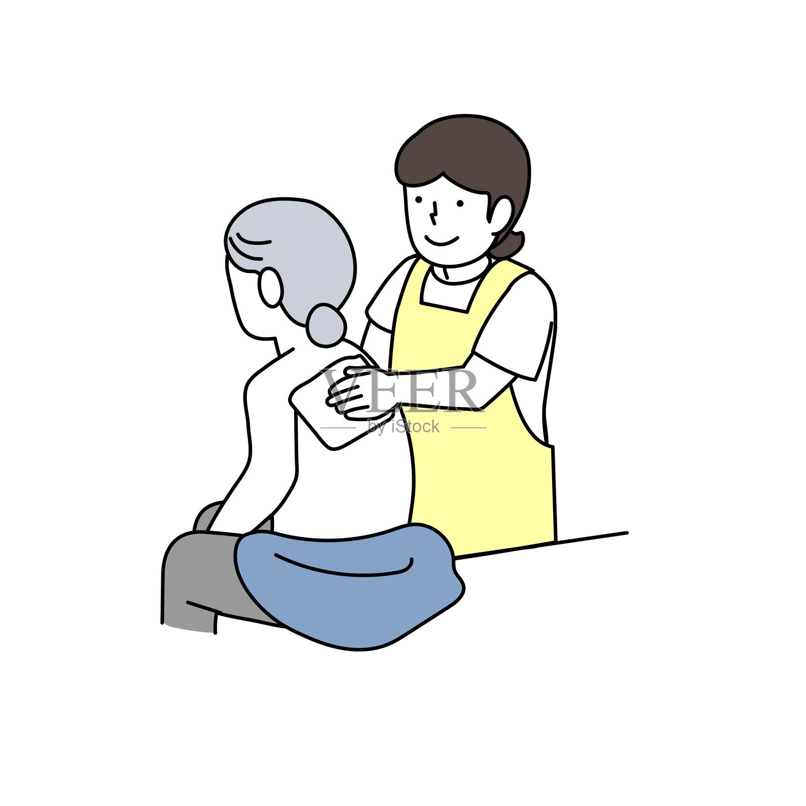照顾：老年人协助身体擦拭插画图片素材