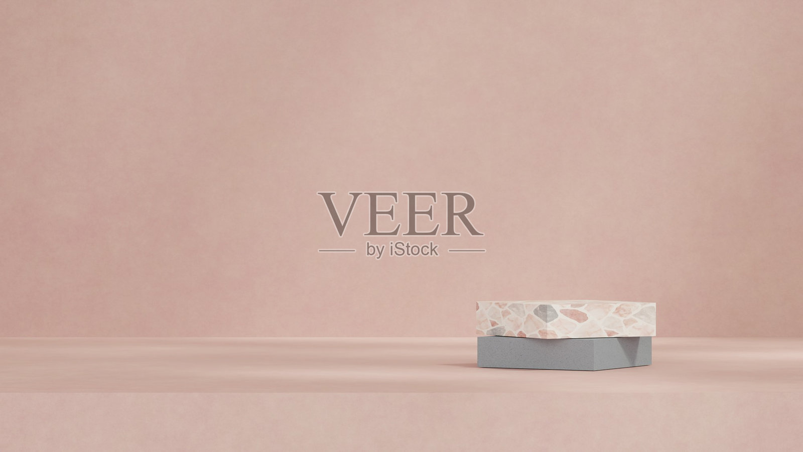 简约的水磨石讲台，背景为柔和的粉色渐变照片摄影图片