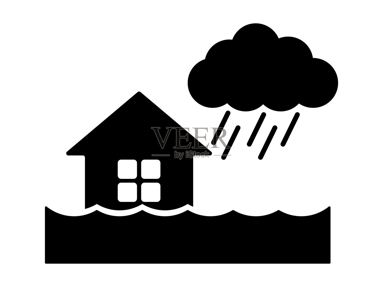 大雨单色图标插画图片素材