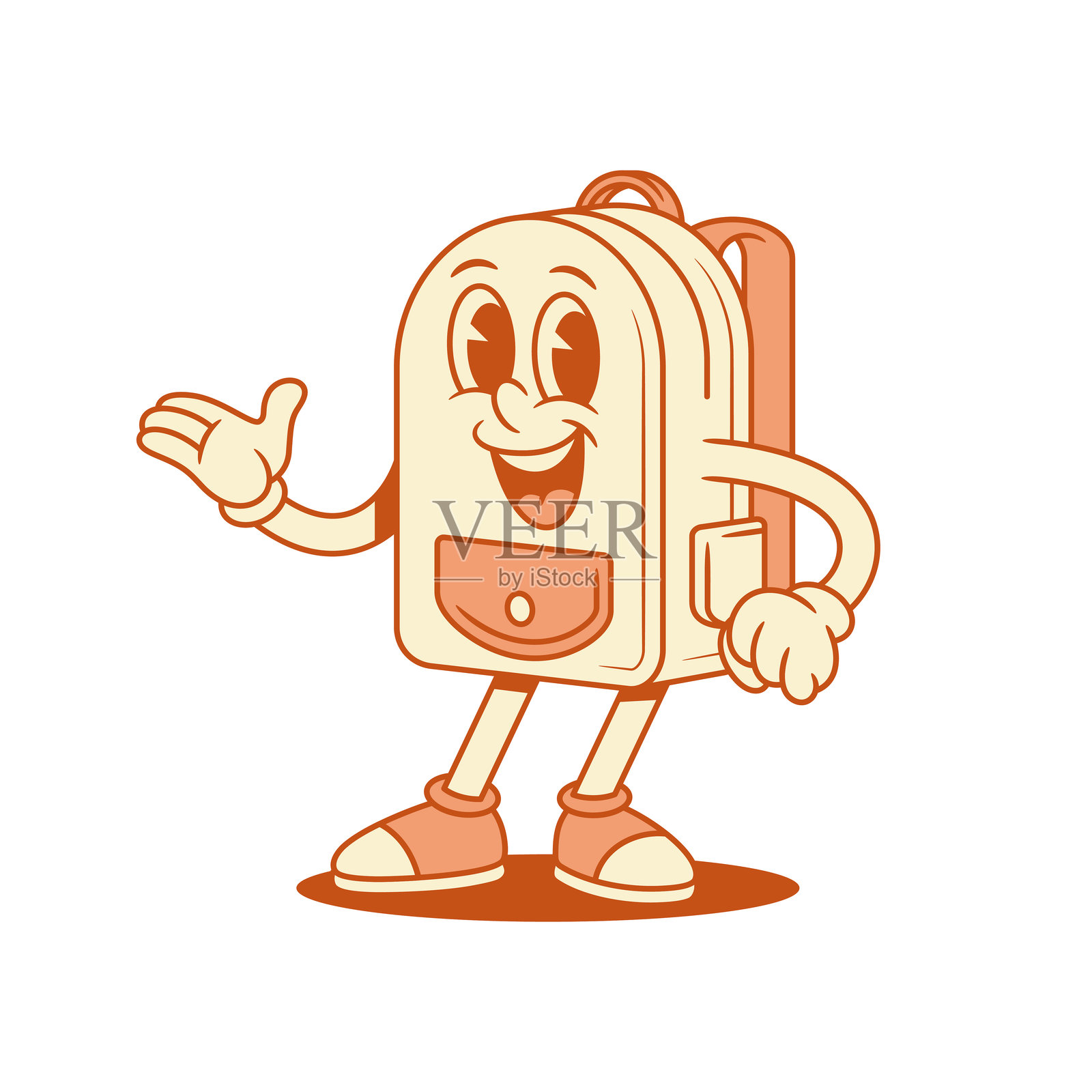 欢快可爱的书包背包卡通角色呈现等距矢量插图插画图片素材