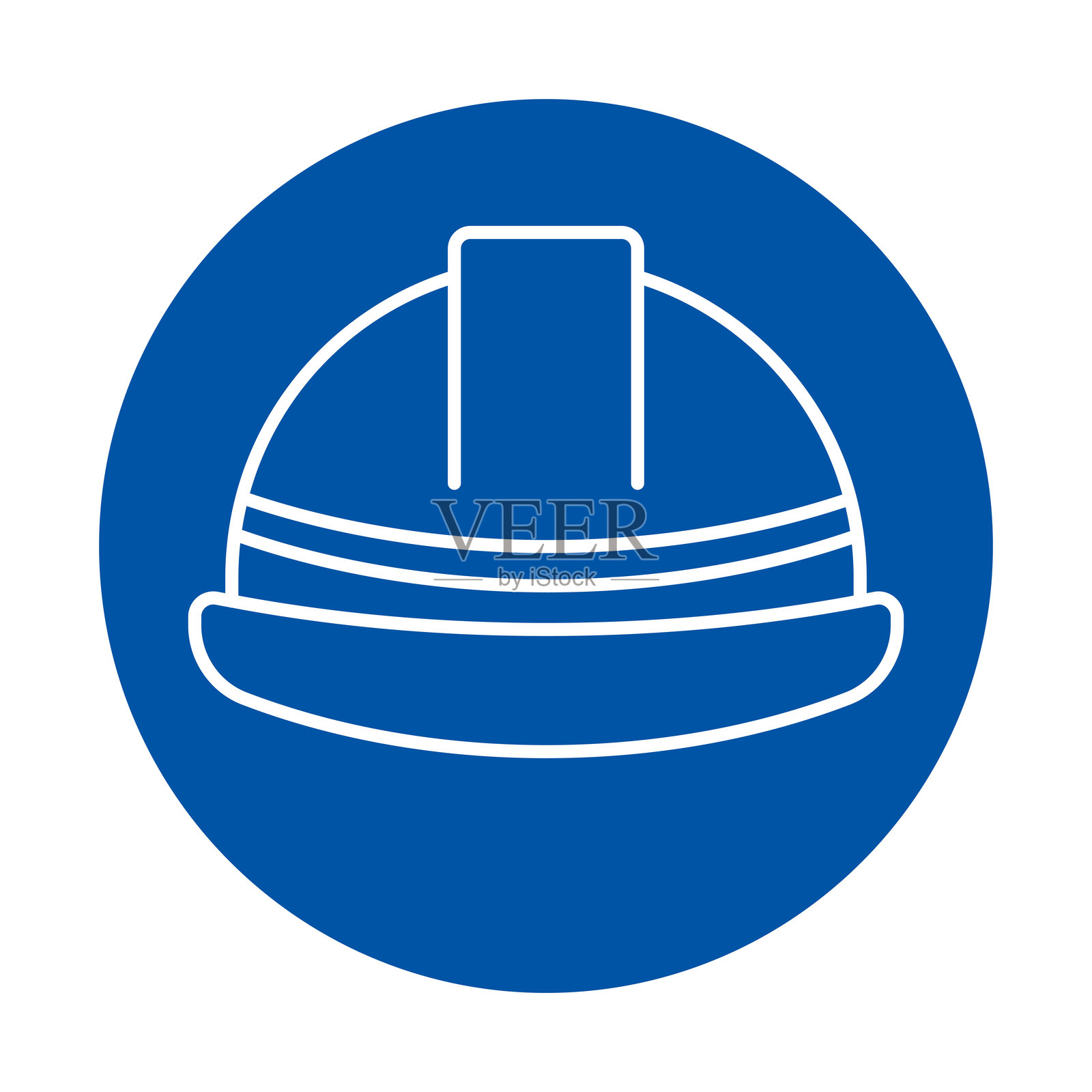 蓝色圆形背景上的安全设计施工头盔图标插画图片素材