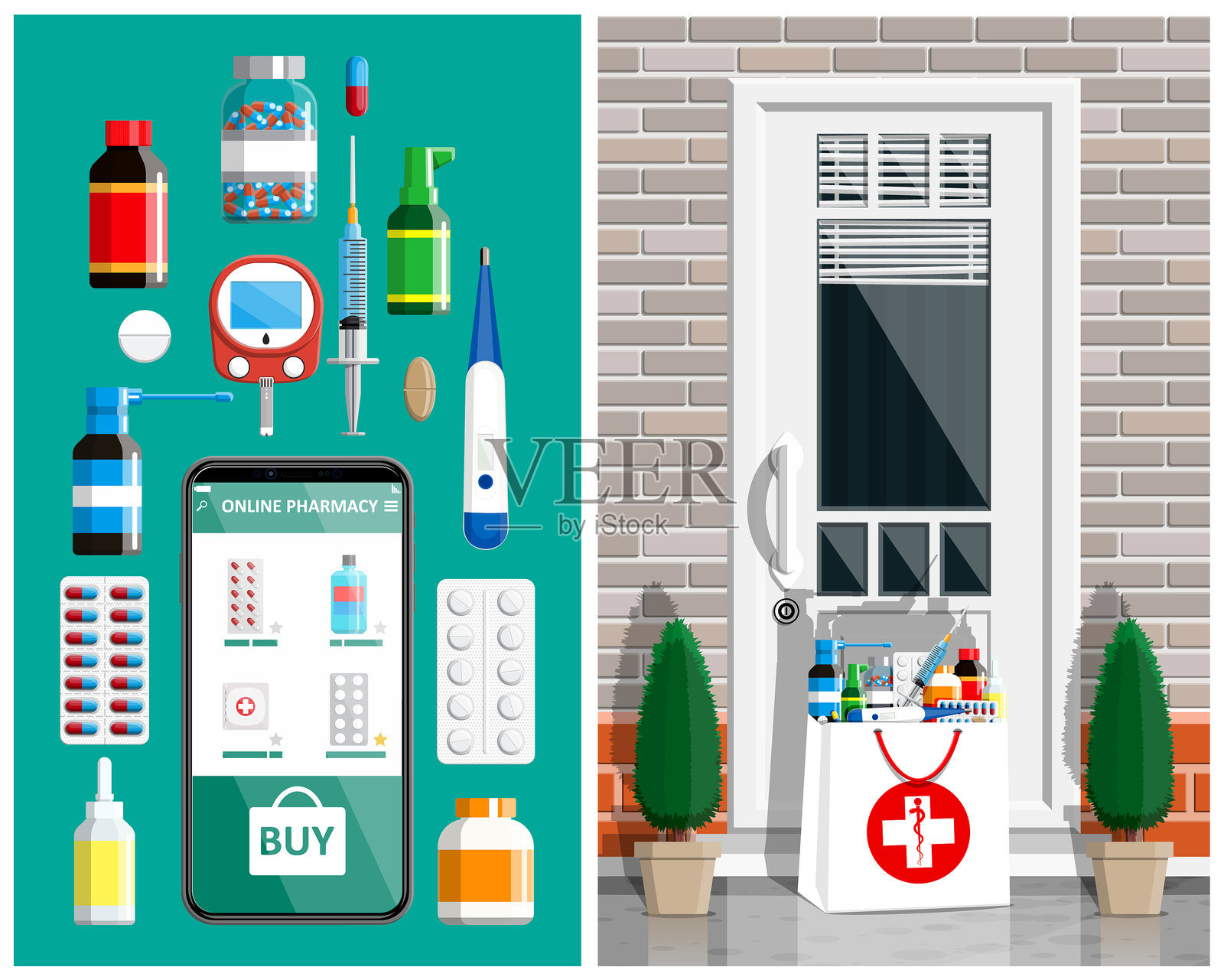 智能手机上的在线药房插画图片素材