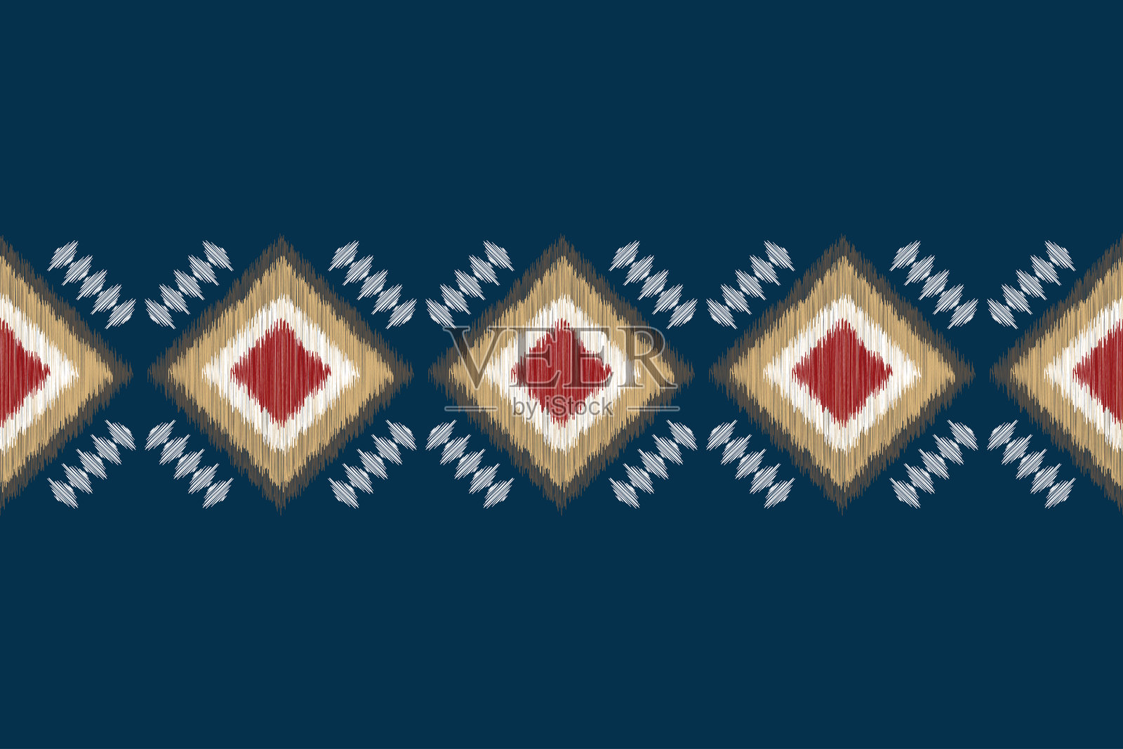 伊卡特图案传统民族图案伊卡特主题面料图案几何风格。刺绣民族东方蓝色背景壁纸。插画图片素材