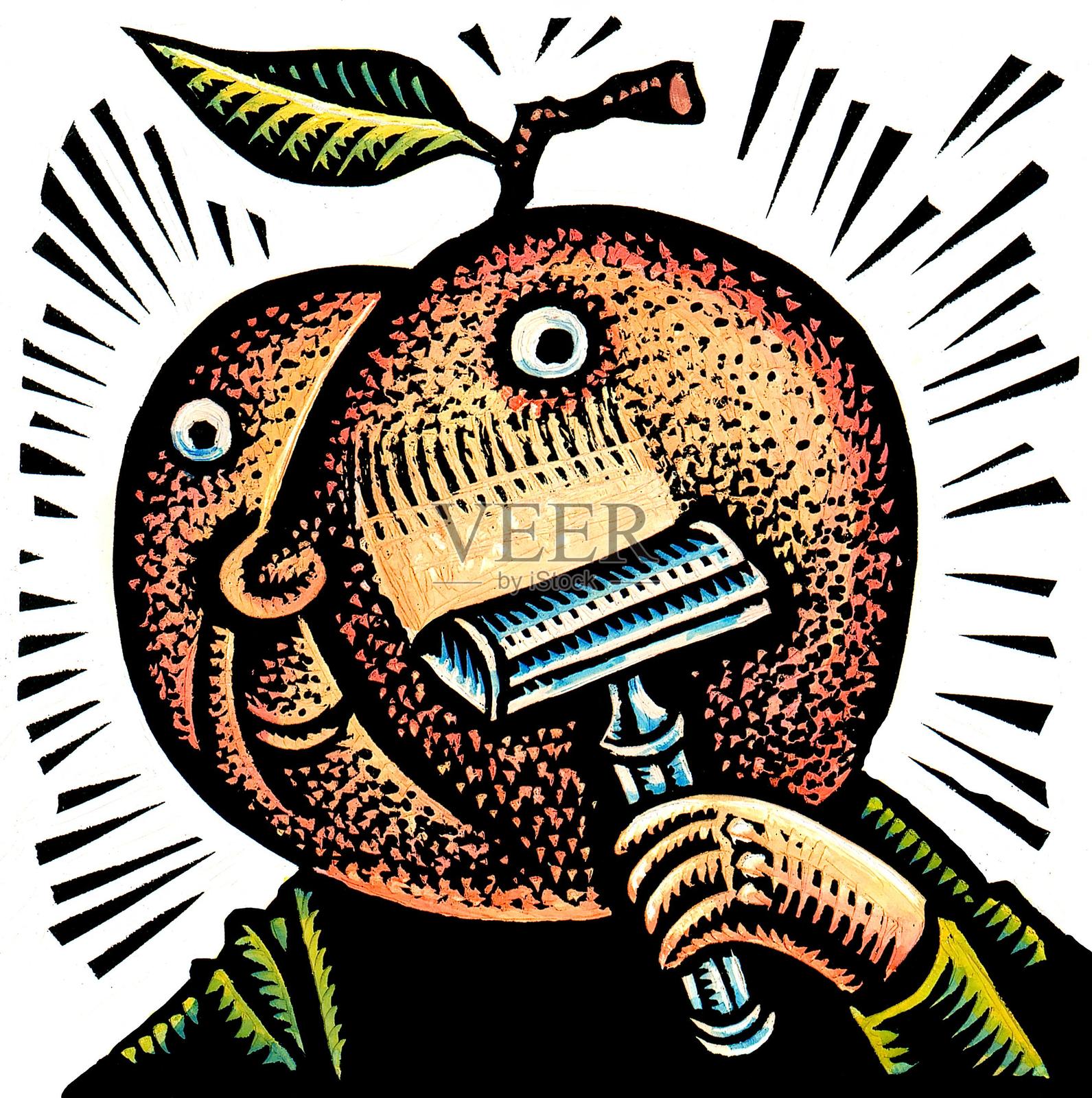 桃子用剃刀刮掉自己的绒毛插画图片素材