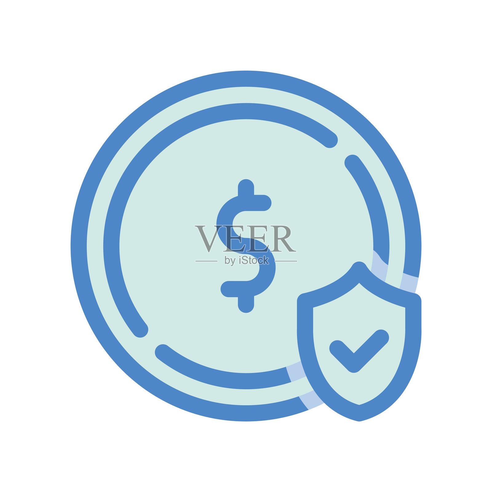 一幅简单的画作，突出主题为硬币和保护。插画图片素材