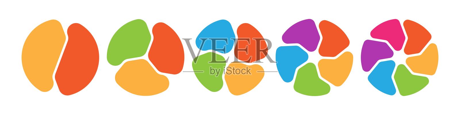 彩色圆形饼图信息图，用于商业数据、市场份额和财务分析。插画图片素材