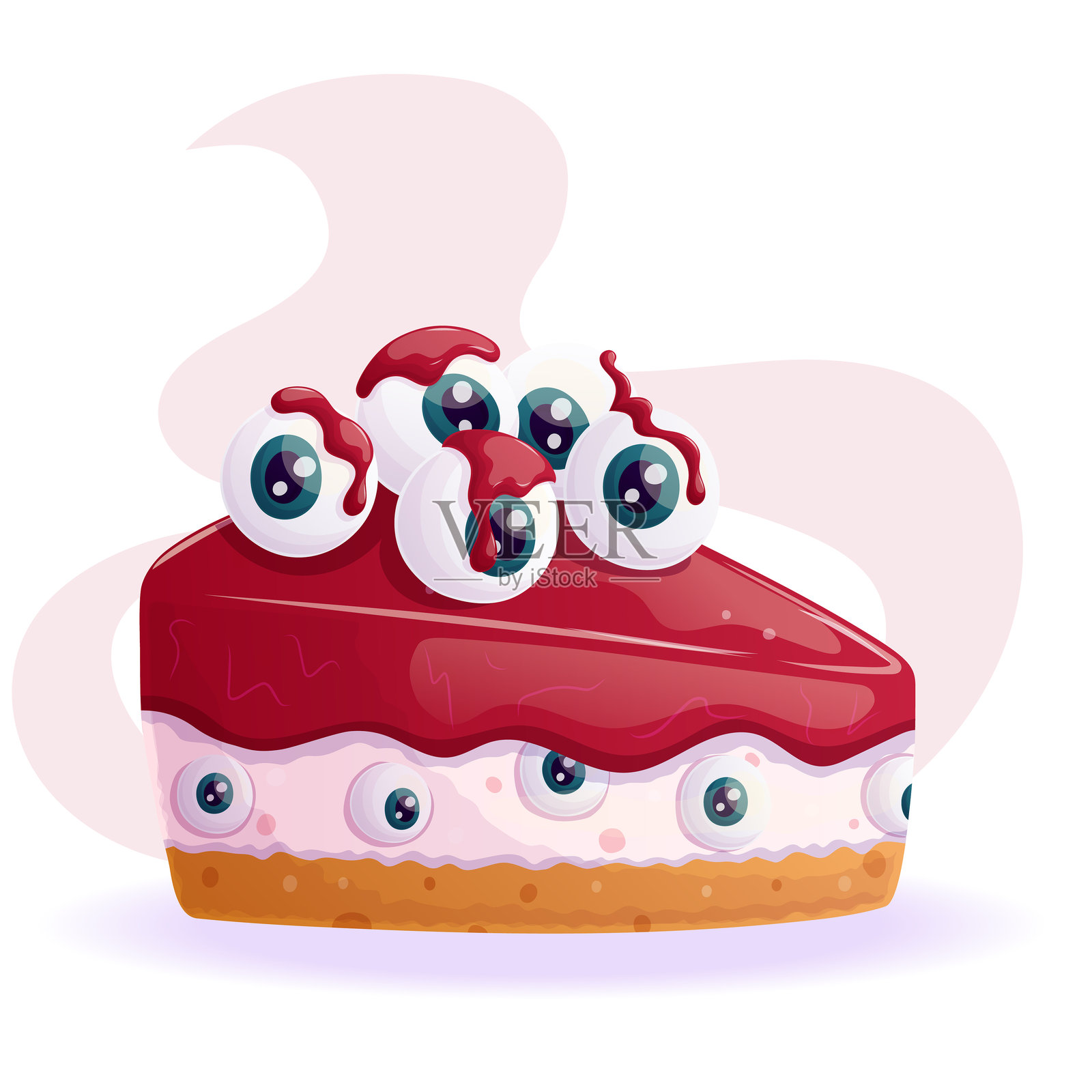 一块装饰有眼球的奶油海绵蛋糕。捣蛋还是款待。万圣节的概念，一个节日。插画图片素材