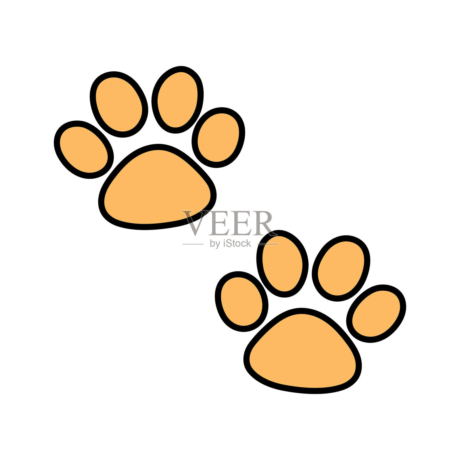 橙色动物爪印图标集，独立扁平设计。插画图片素材