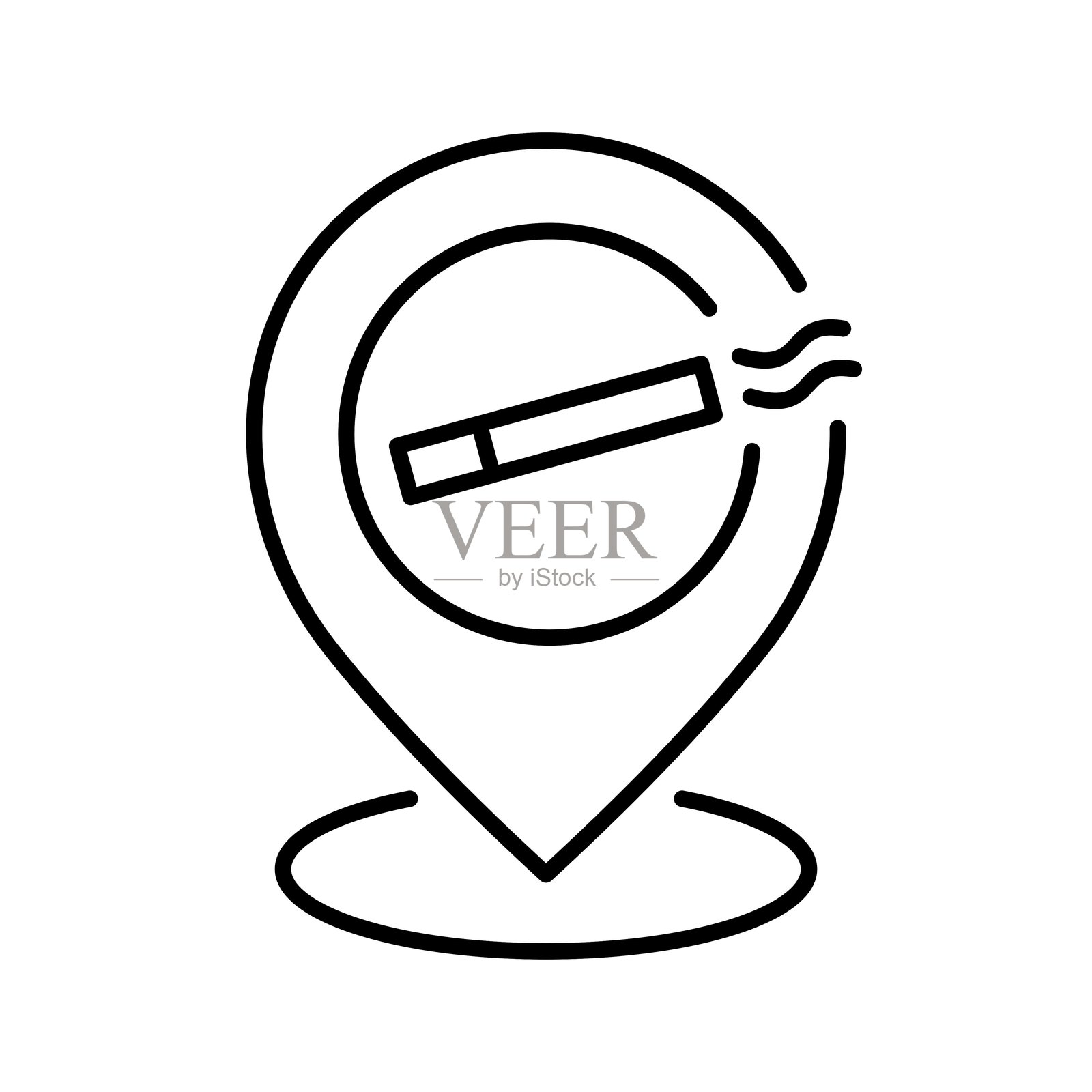 带香烟线图标的地图图钉。允许吸烟的区域。为吸烟者指定的地点。插画图片素材