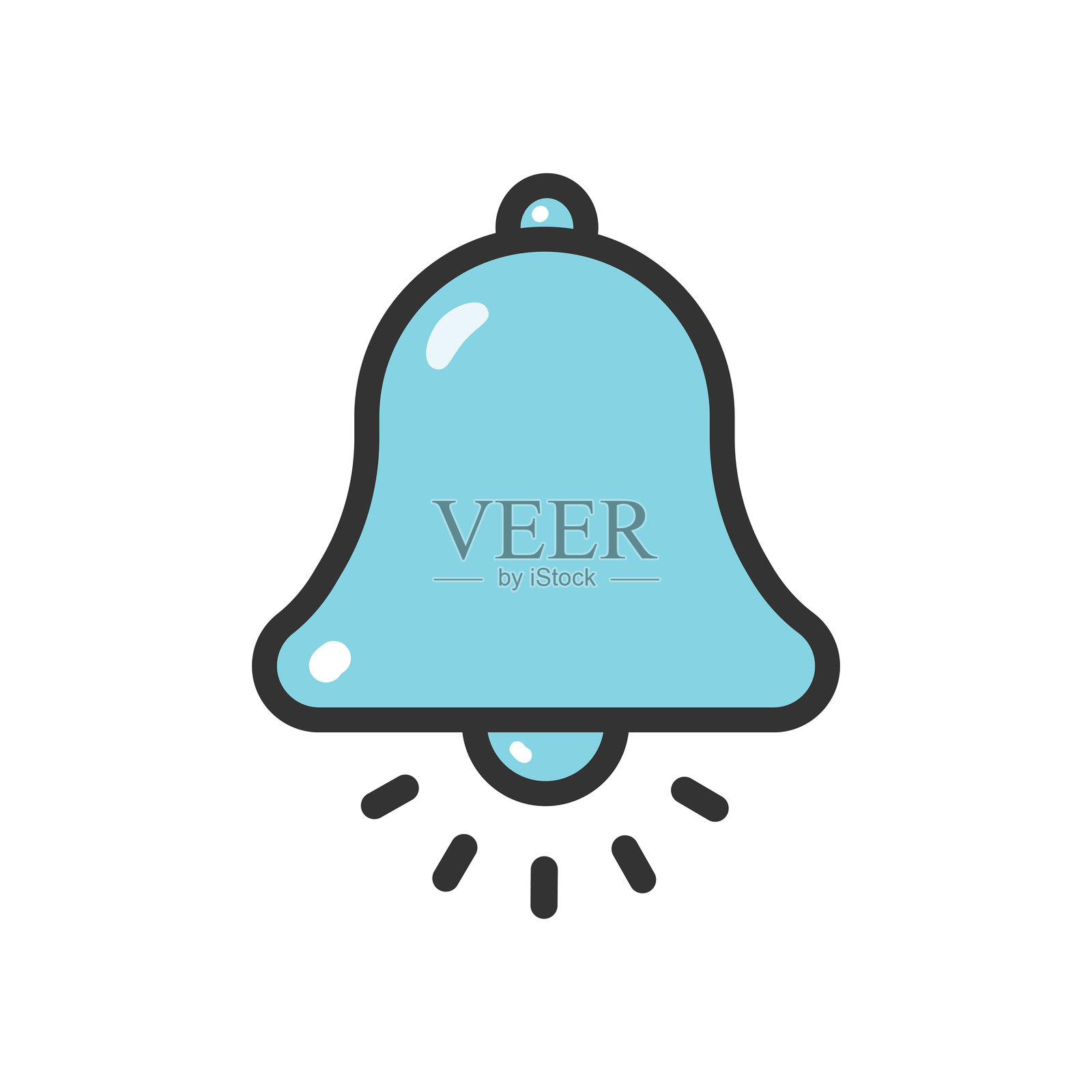 蓝色铃铛铃声通知图标，扁平风格设计。插画图片素材