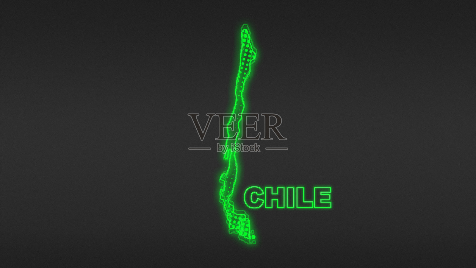 霓虹绿色智利地图轮廓未来数字光辉半色调插图插画图片素材
