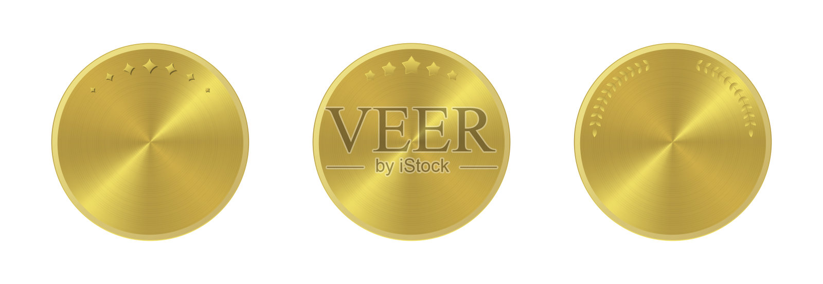 金色奖章，带有放射状渐变、星星和月桂装饰插画图片素材