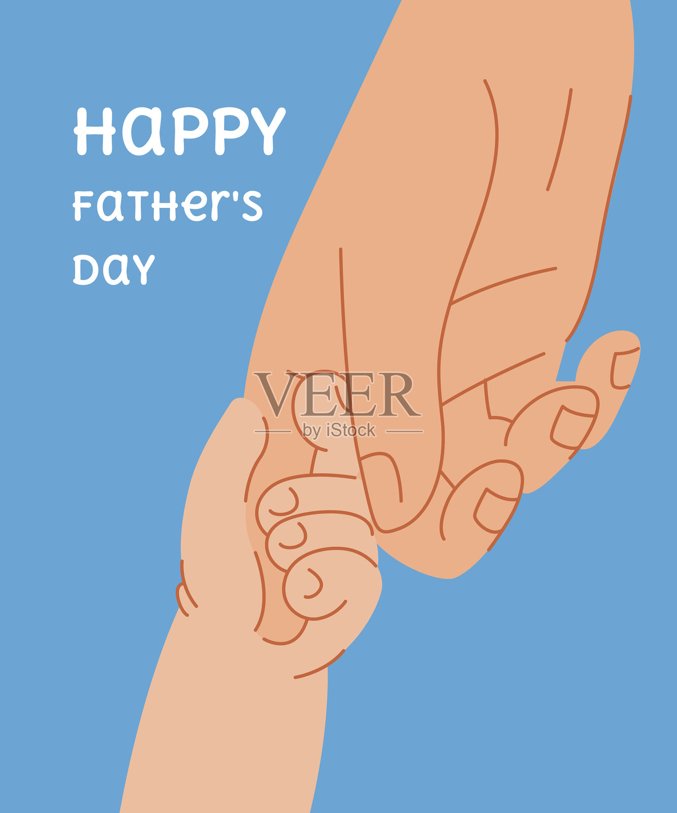 儿童关怀、育儿、家庭的矢量插图。孩子的手握着爸爸的手指。父亲节快乐。插画图片素材