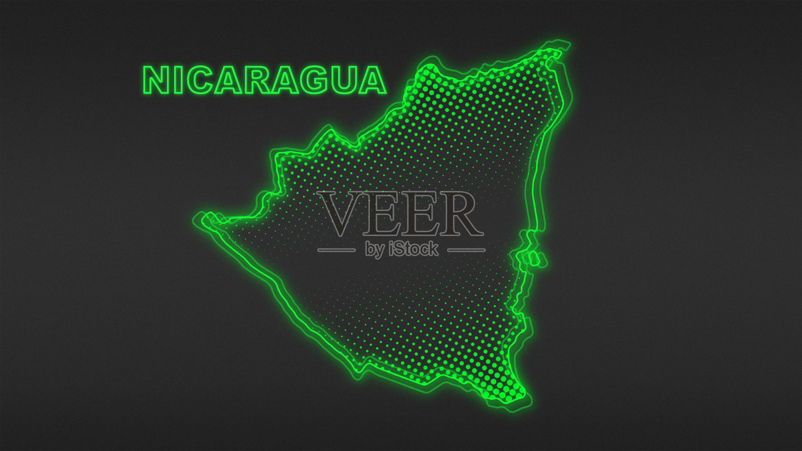 霓虹绿色尼加拉瓜地图轮廓未来数字光辉半色调插图插画图片素材