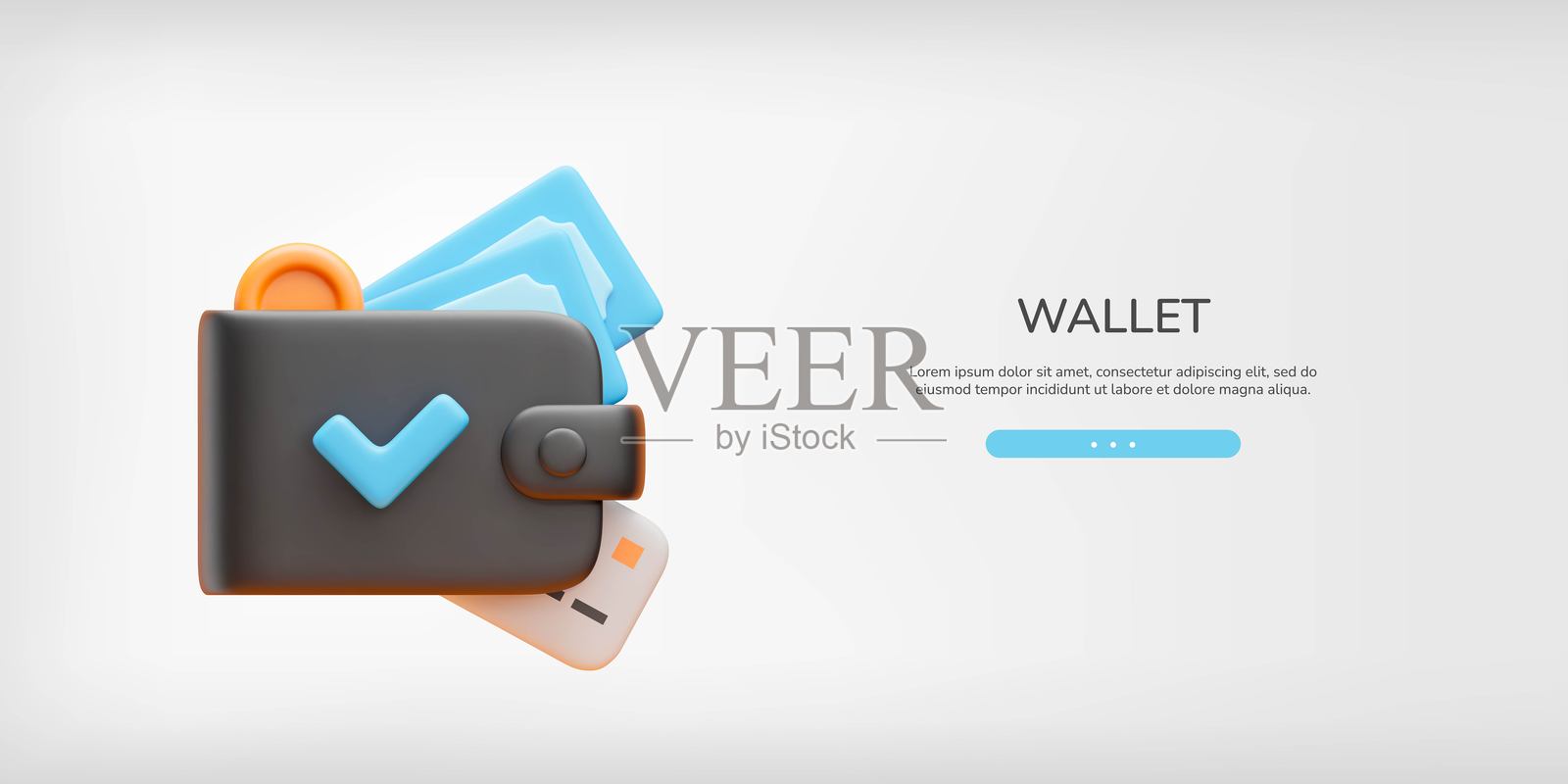 带有现金的钱包3D着陆页插画图片素材
