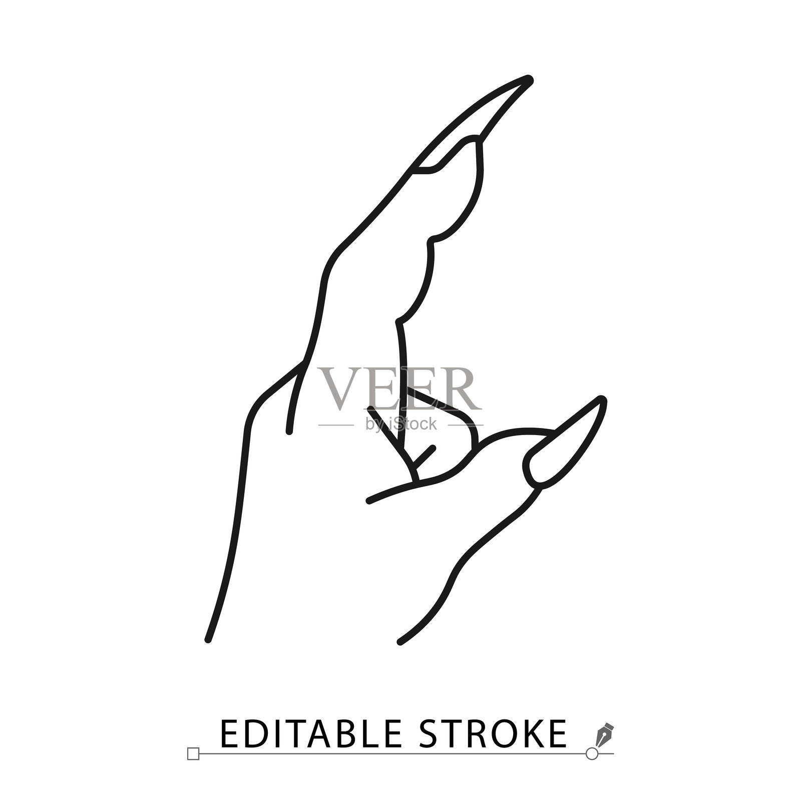 简约线条风格的女巫手图标，带可编辑的线条。万圣节怪物爪子，恐怖的巫术手势，邪恶咒语概念，令人毛骨悚然的身体部位，恐怖生物的手指，魔法诅咒。插画图片素材