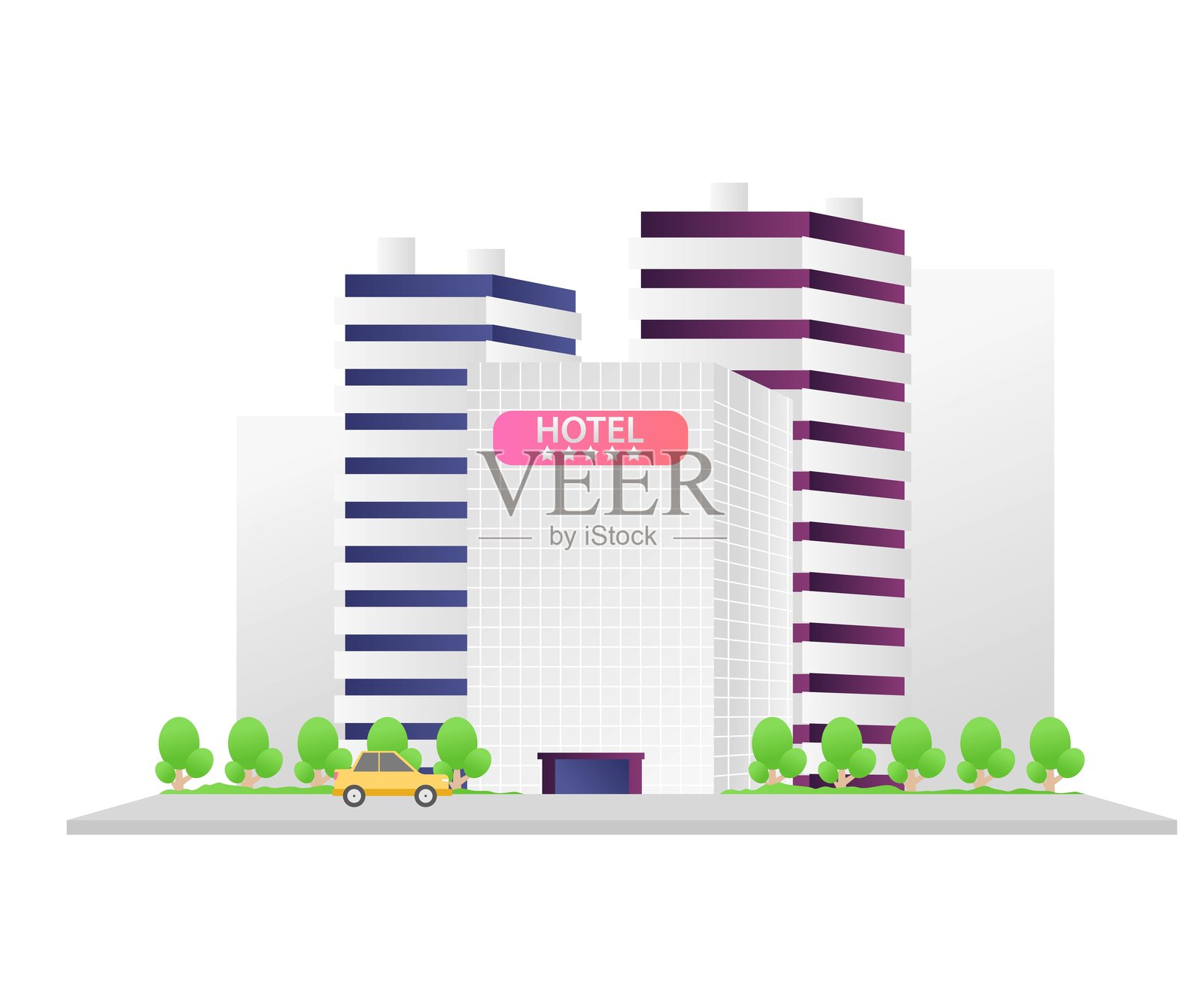酒店建筑与汽车的插图插画图片素材