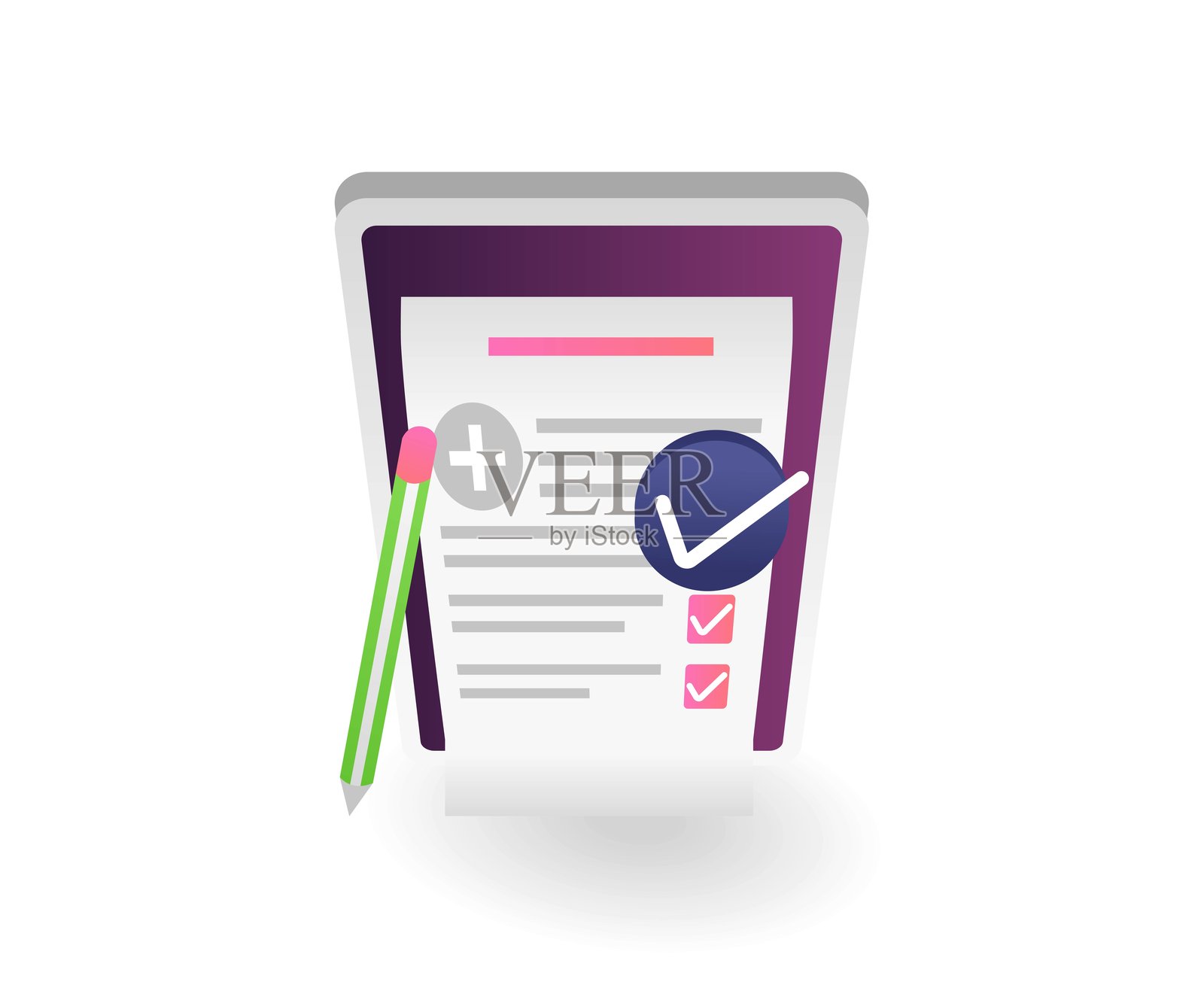 带铅笔和勾选标记的清单插图插画图片素材