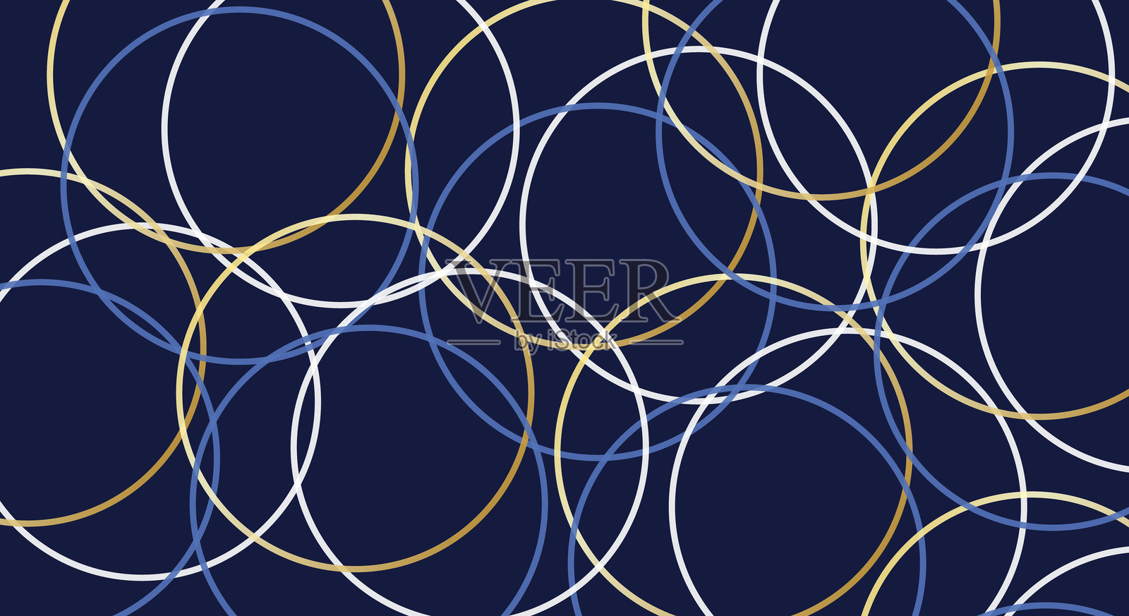 深蓝色背景与优雅的抽象圆形线条图案插画图片素材