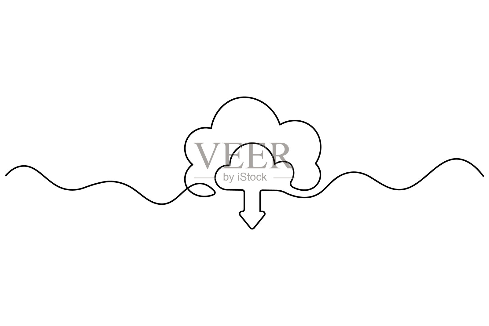云存储上传图标连续线条绘制矢量插图插画图片素材