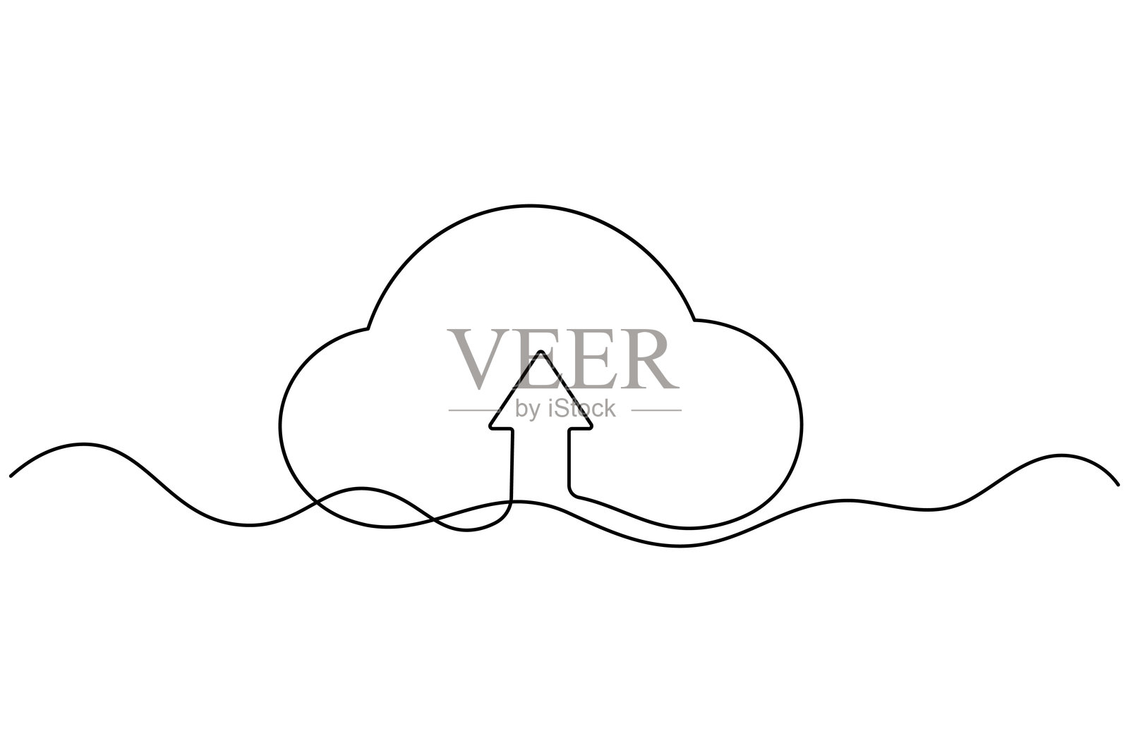 云存储上传图标连续线条绘图矢量插图插画图片素材