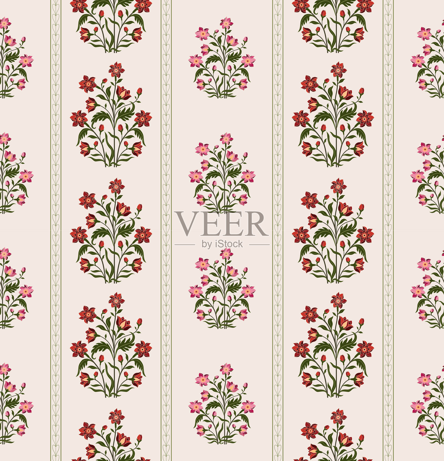 手绘彩色花朵、涡旋图案，适用于面料、纺织品、服装、包装纸、背景、横幅、插图和抽象背景的无缝图案。插画图片素材