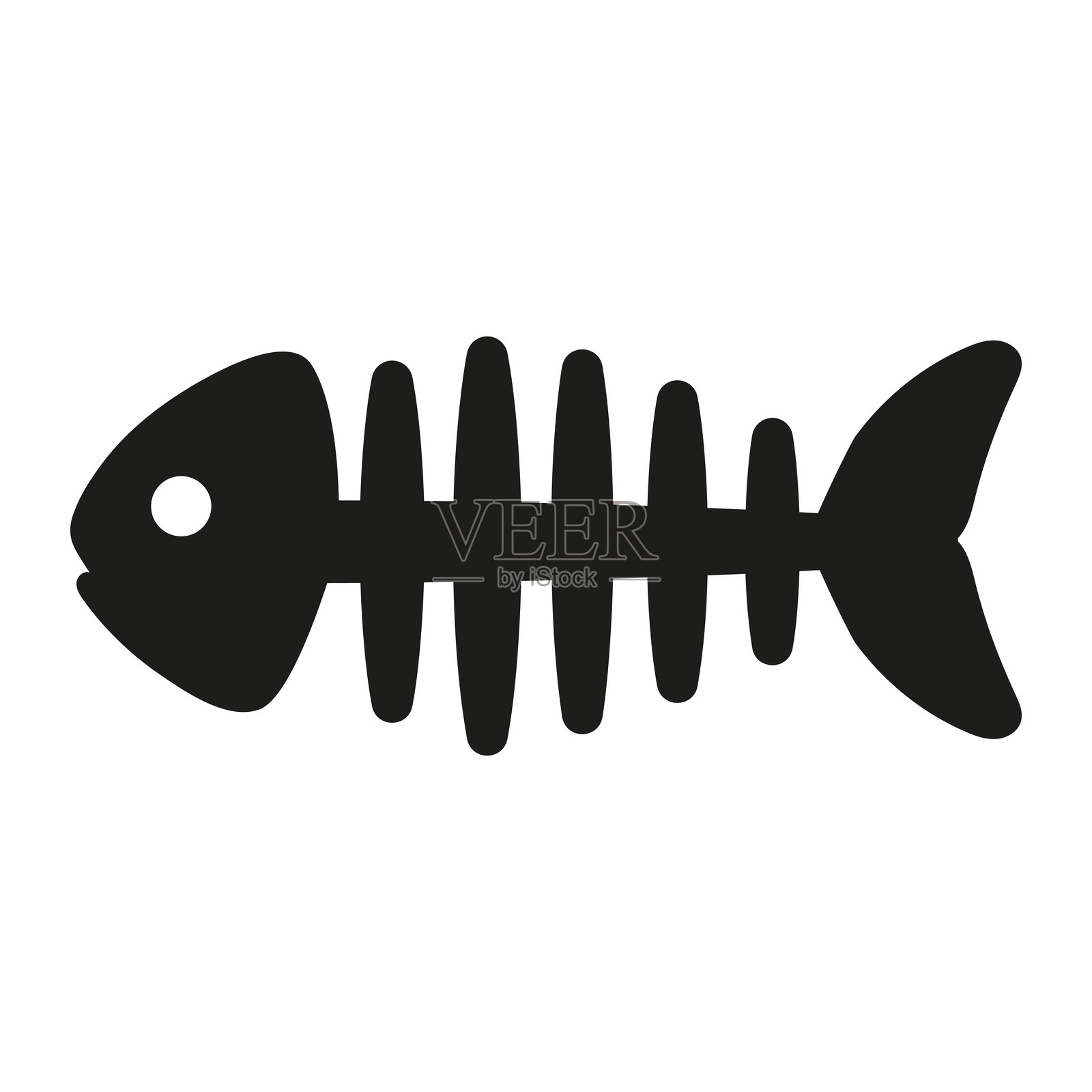 鱼骨矢量图标集。鲑鱼、金枪鱼和鲨鱼骨架涂鸦插图。卡通海洋食品符号，海鲜设计元素，适用于标志、包装、儿童书籍或海洋主题印刷品。插画图片素材