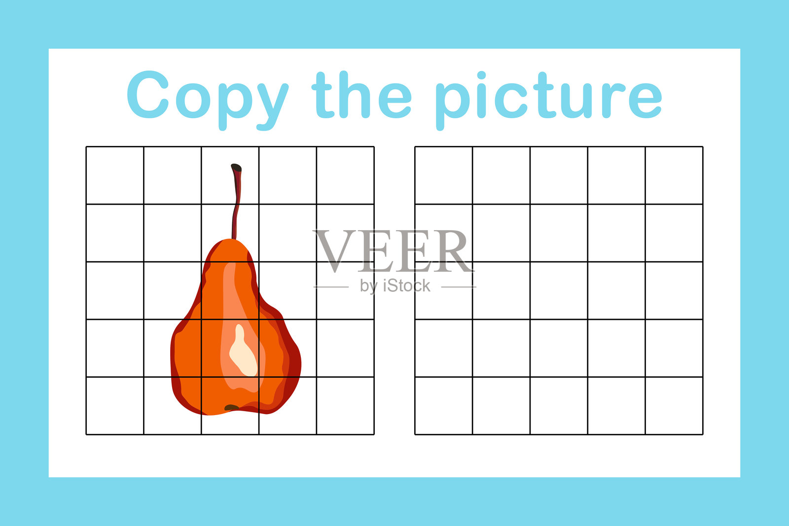 儿童教育游戏。可爱的梨子。儿童绘画活动。色彩丰富的矢量插图。插画图片素材