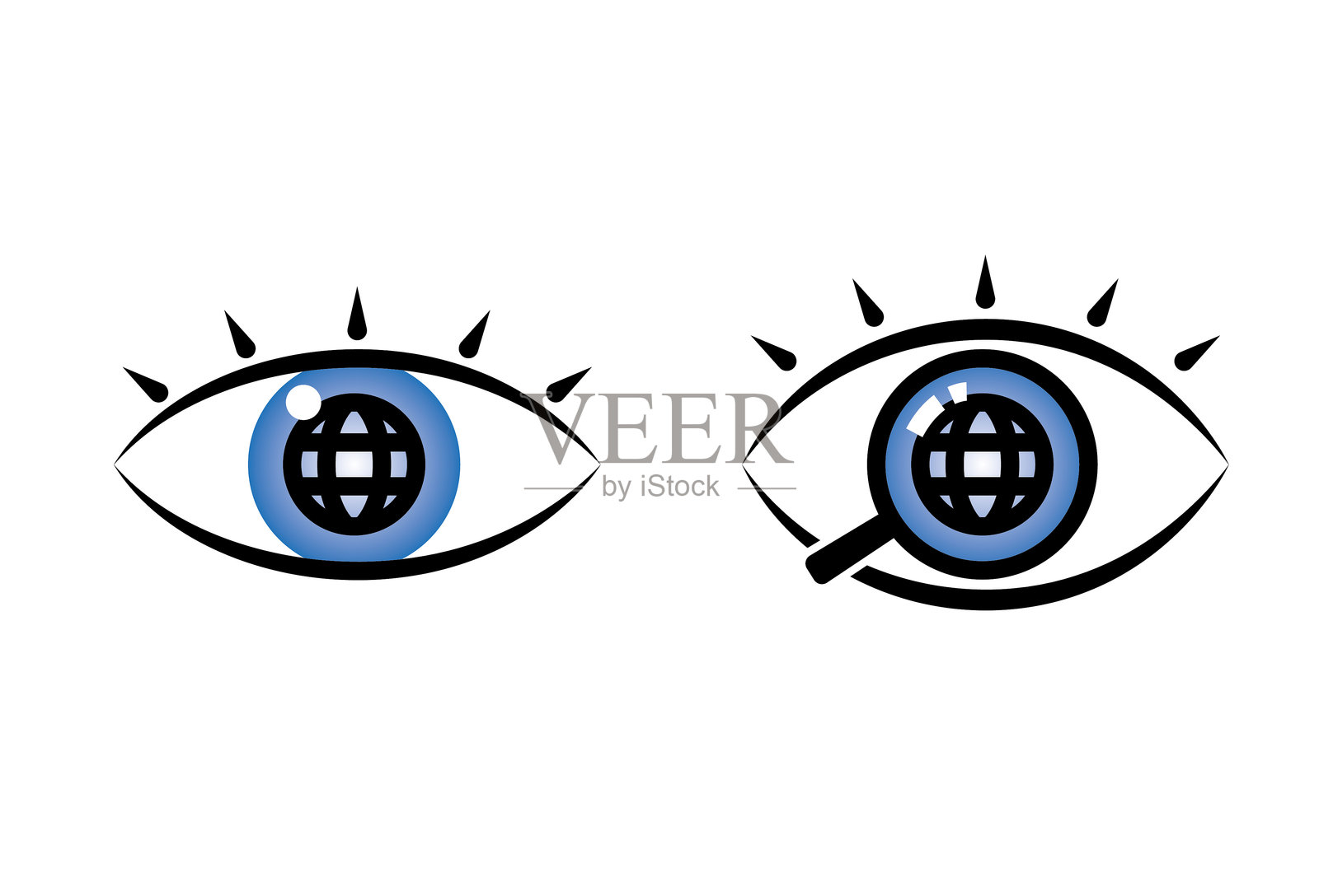 眼睛、放大镜、地球仪、互联网搜索图标插画图片素材