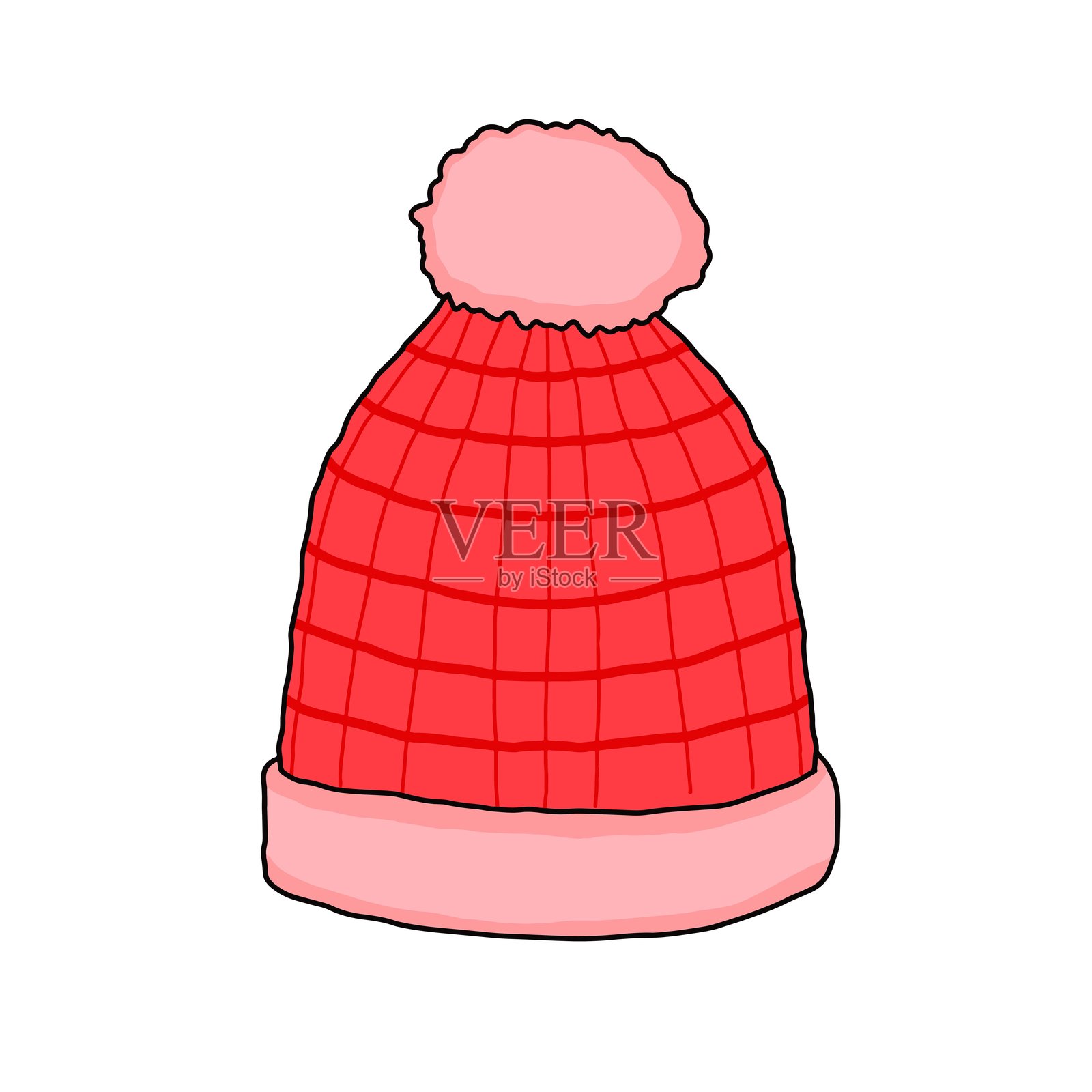 手绘红色冬季毛球帽矢量插图，适合温馨的季节设计插画图片素材