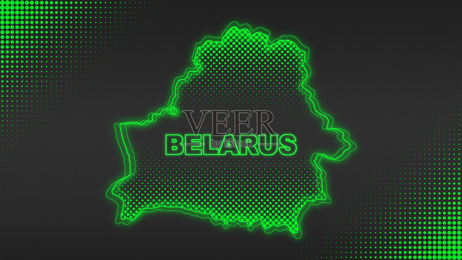 霓虹绿色白俄罗斯地图轮廓未来数字光辉半色调插图插画图片素材