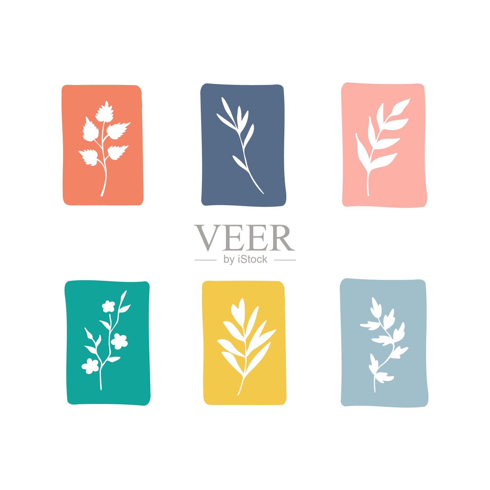 各种叶子、草药和植物的涂鸦标签集插画图片素材