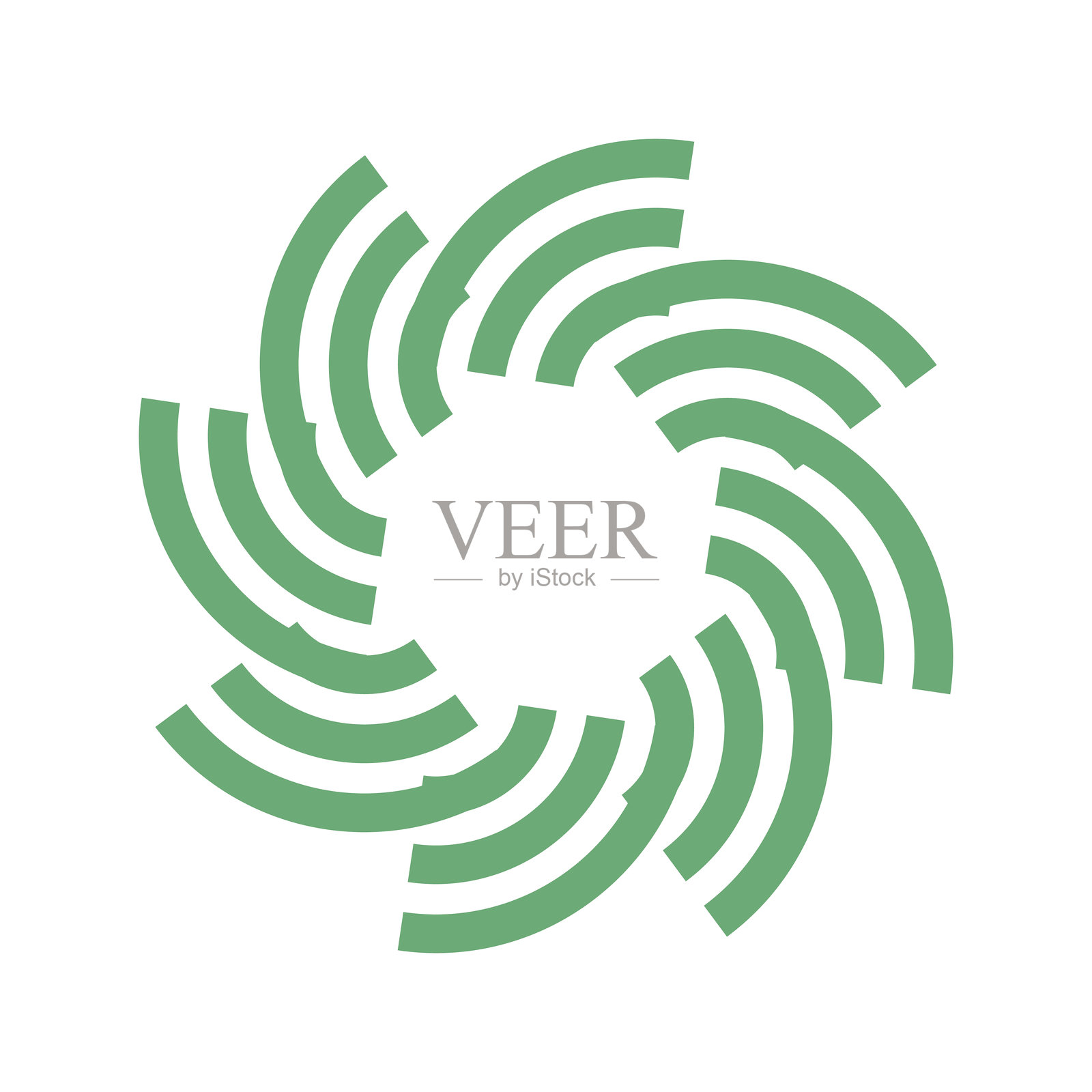 抽象绿色曲线圆形线条艺术框架，独立扁平风格设计。插画图片素材