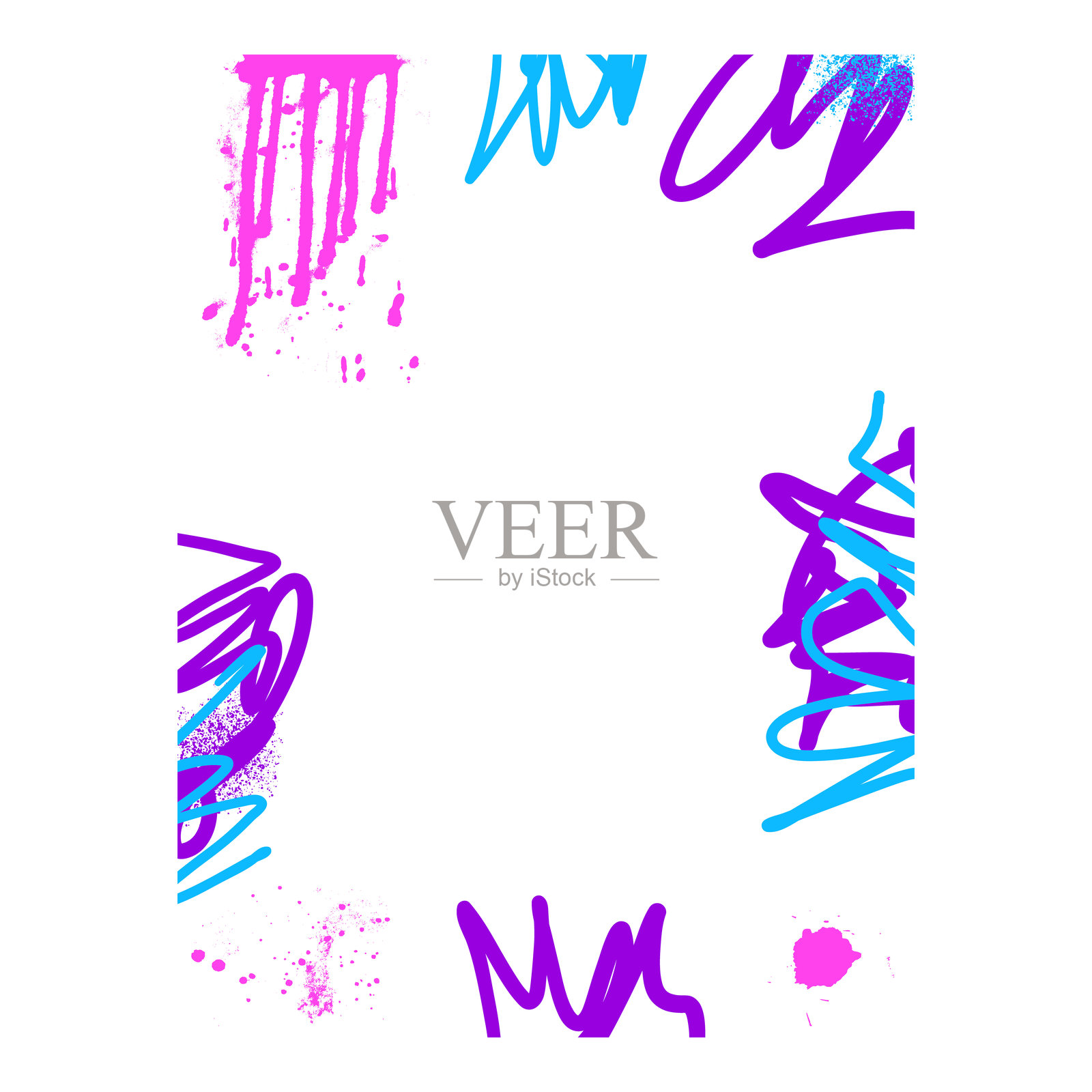 磨砂白色模板照片框。涂鸦喷漆艺术样板贴纸背景。带有喷涂线条的边框。用于照片和文本的墨水装饰。插画图片素材