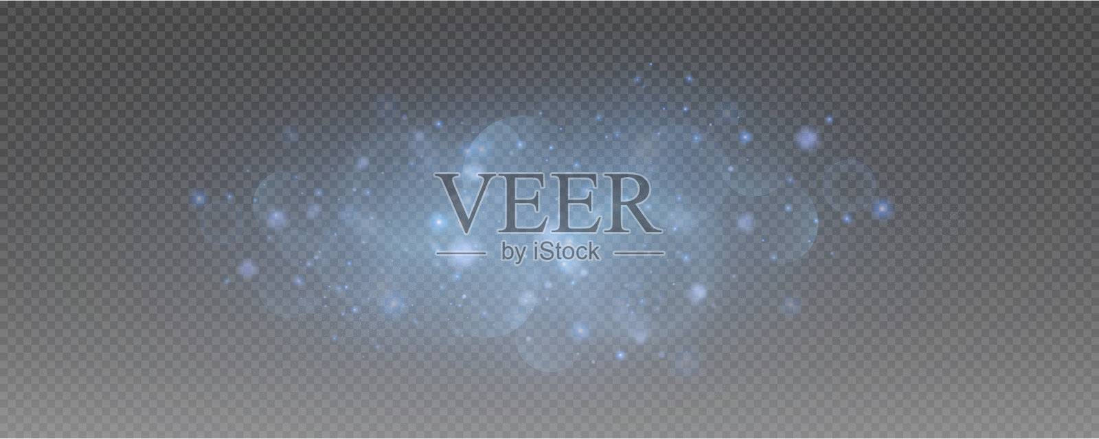 圣诞蓝色尘埃的散景光效背景，节日闪光尘埃适用于横幅、贺卡和广告。圣诞发光尘埃背景，矢量图。插画图片素材