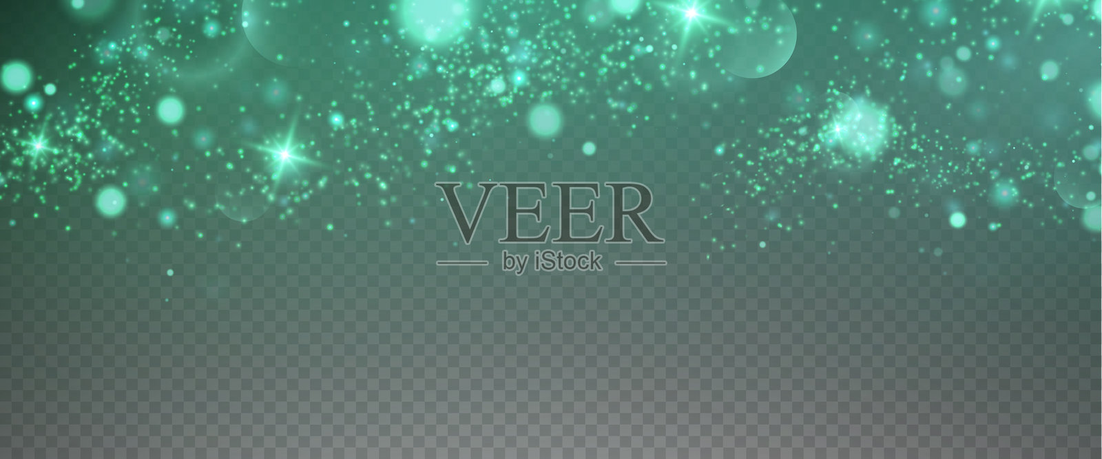 圣诞绿色光斑效果背景，节日闪光尘埃，适用于横幅、卡片和广告。圣诞发光尘埃背景，矢量图。插画图片素材