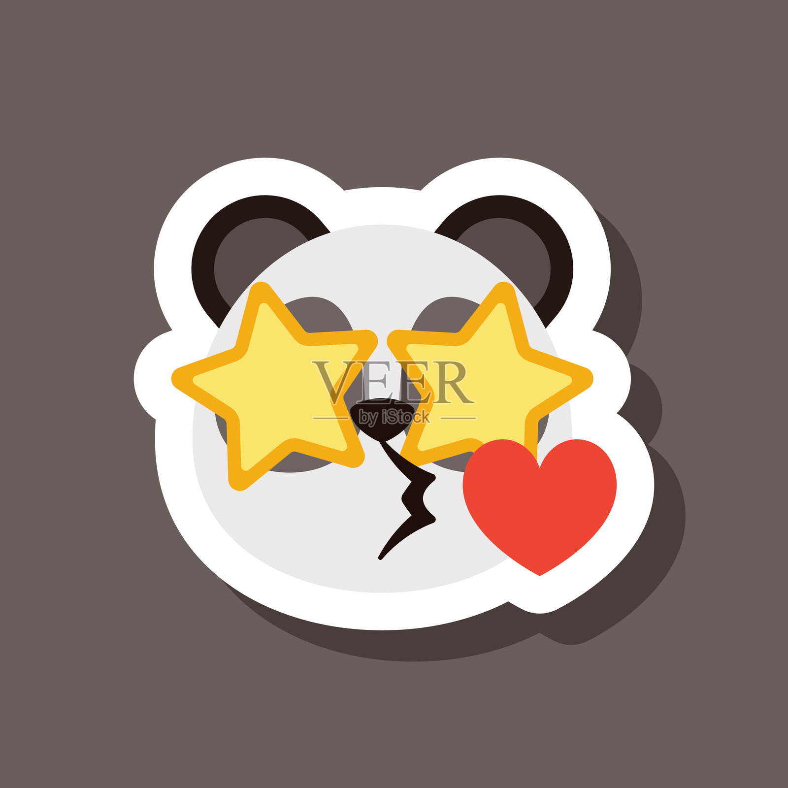 星星眼亲吻熊猫表情贴纸插画图片素材