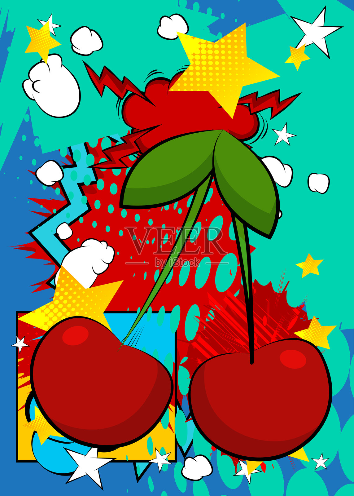 卡通樱桃漫画书水果插画图片素材