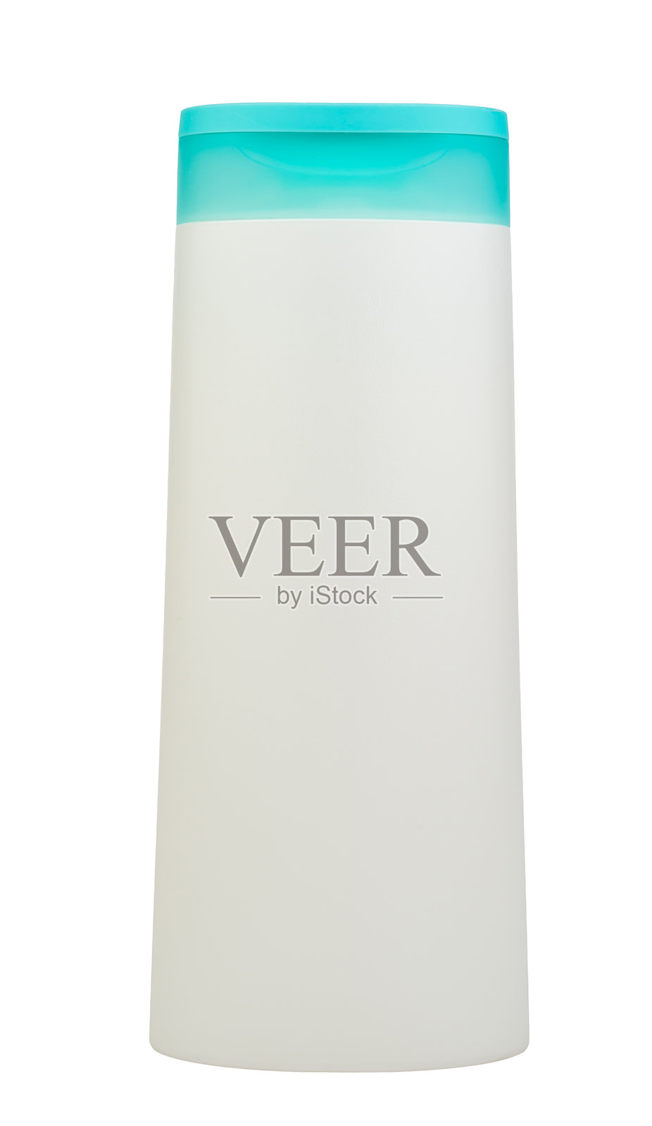 白色塑料瓶，配有封闭的绿色瓶盖，适用于美容和护肤的沐浴露或身体乳液照片摄影图片