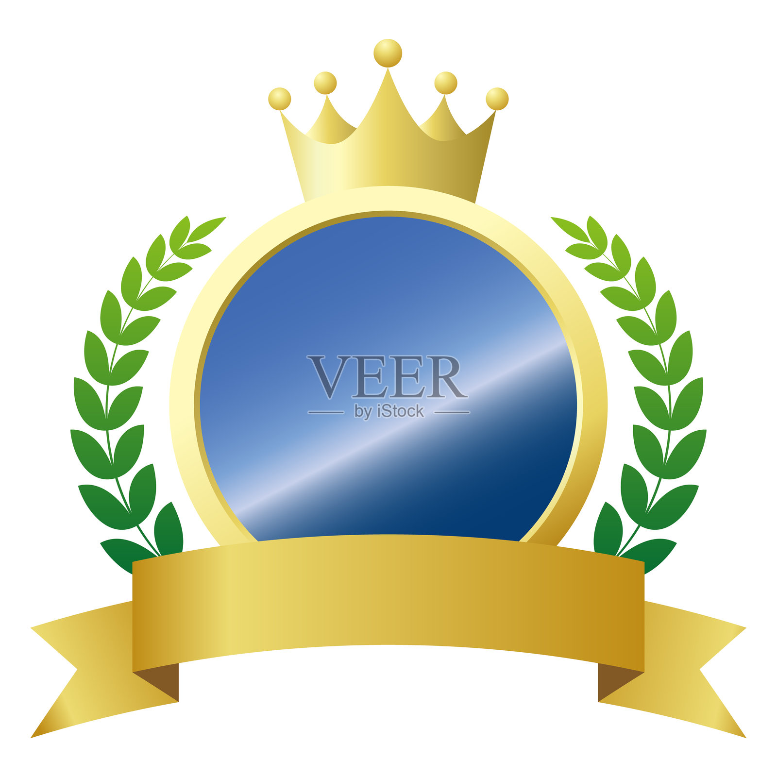 排名图标。装饰性框架，包含奖牌、金色丝带和皇冠。插画图片素材