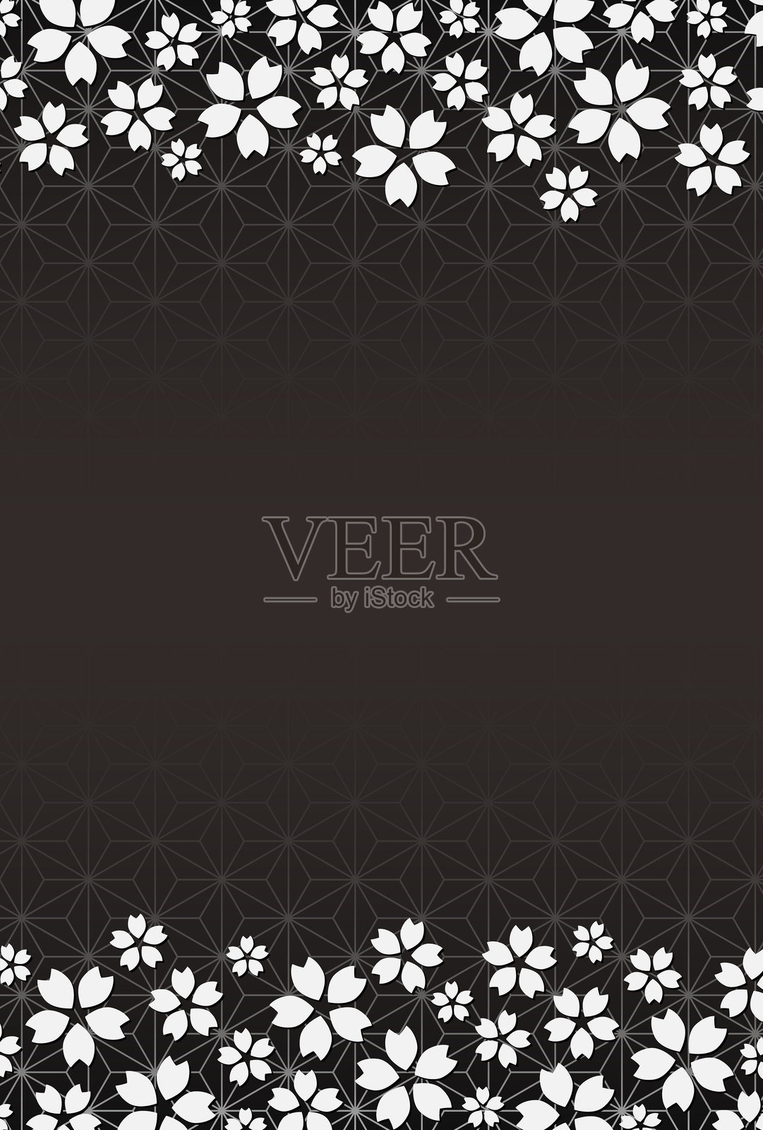 渐变背景插图，展示了大麻叶，上方和下方有樱花花瓣。插画图片素材