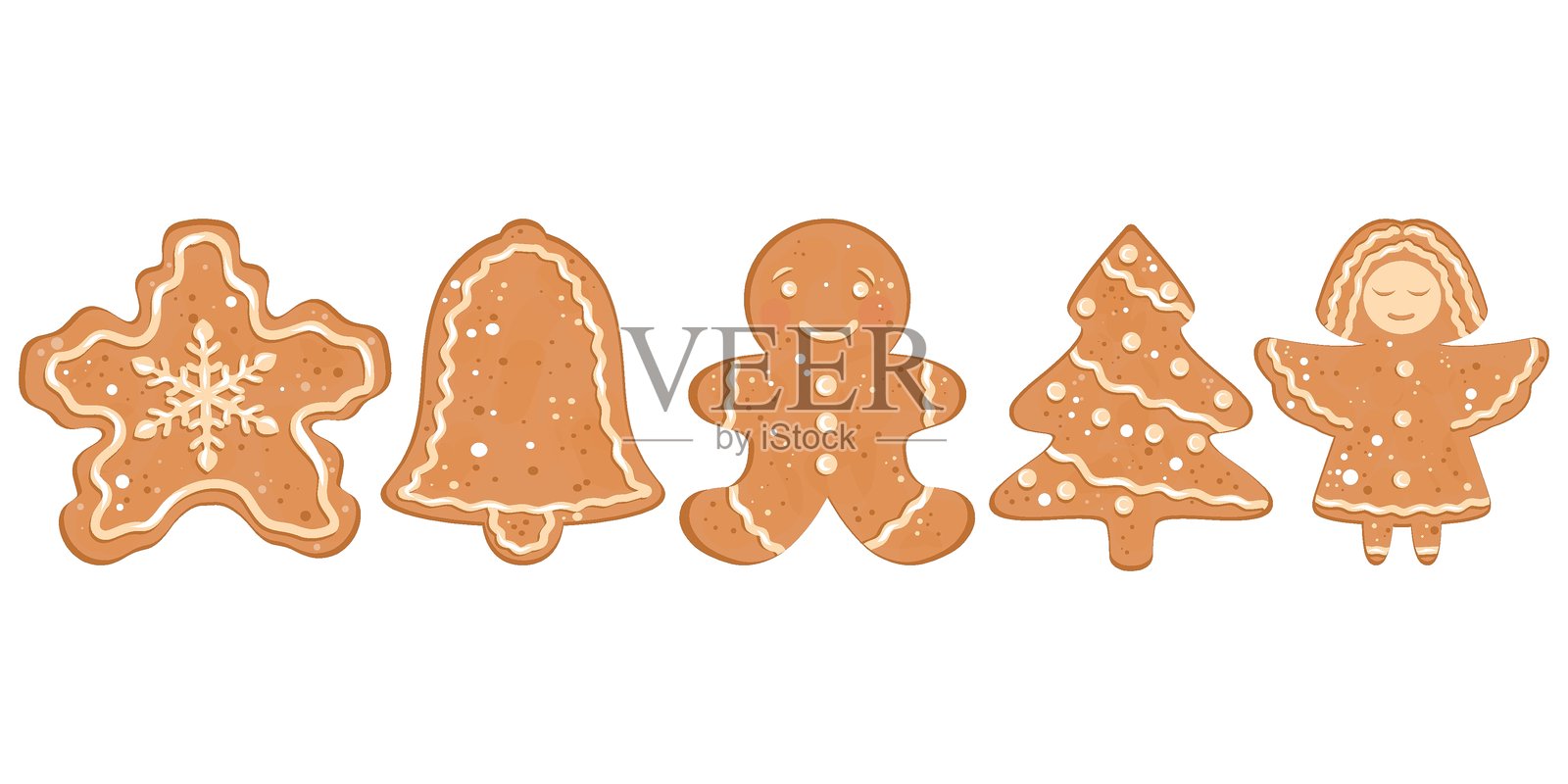 姜饼饼干套装，饼干形状系列，节日饼干套装插画图片素材