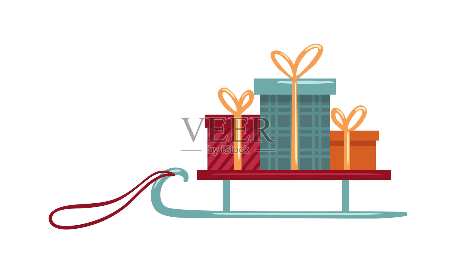 一辆装满五彩缤纷节日礼物的迷人雪橇，准备迎接欢乐的冬季庆祝活动。这幅奇幻的矢量插图捕捉了节日聚会和欢快庆祝的精神。插画图片素材