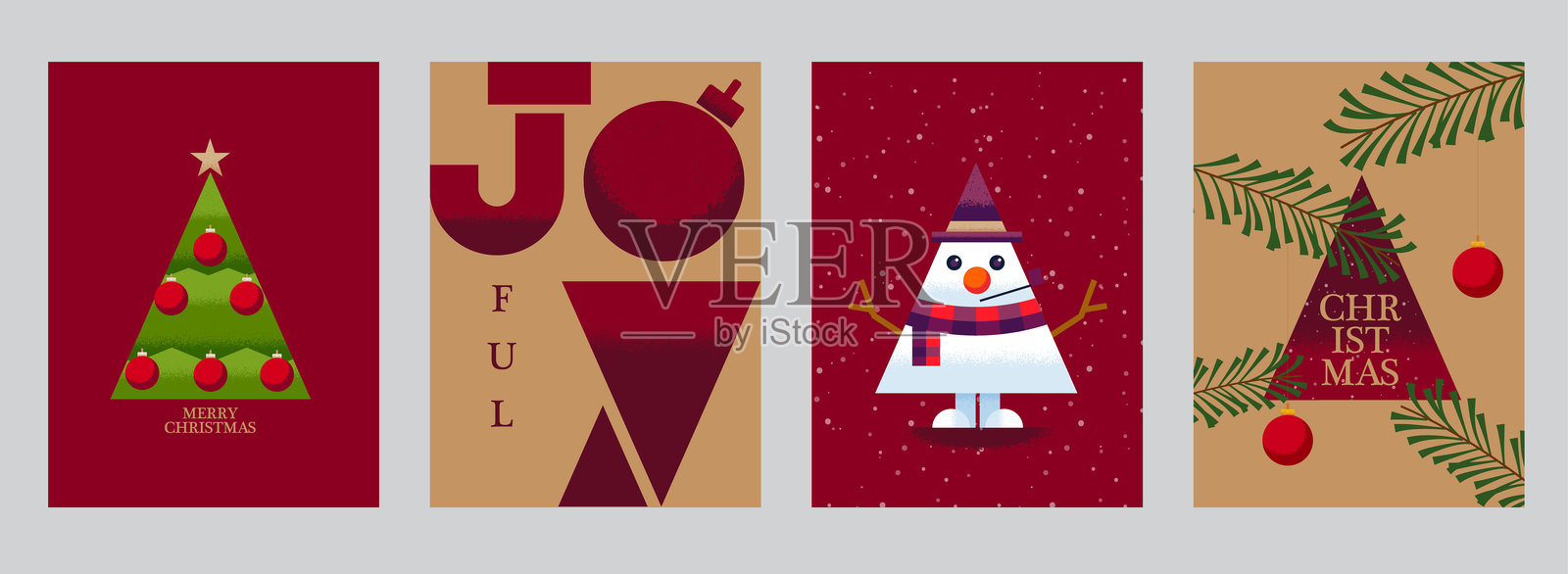 极简圣诞贺卡系列，配有几何风格的节日插图插画图片素材